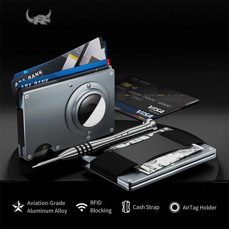 Sleek RFID Aluminum Card Holder with Cash Strap for Men