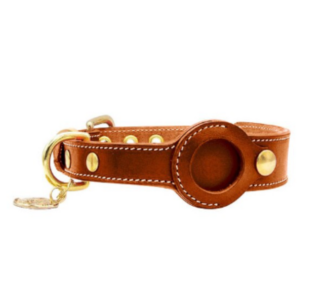 Luxury Genuine Leather Airtags Pet Collar- Brown