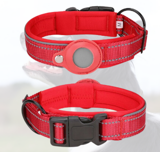 Anti-Lost Airtag Pet Dog Collar - Red