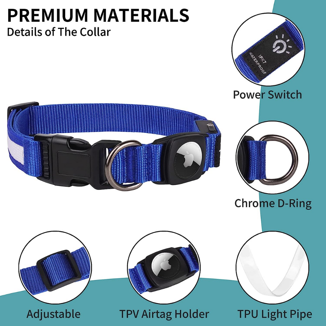 LED Pet Collar Light Airtag Pet Dog Collar - Blue