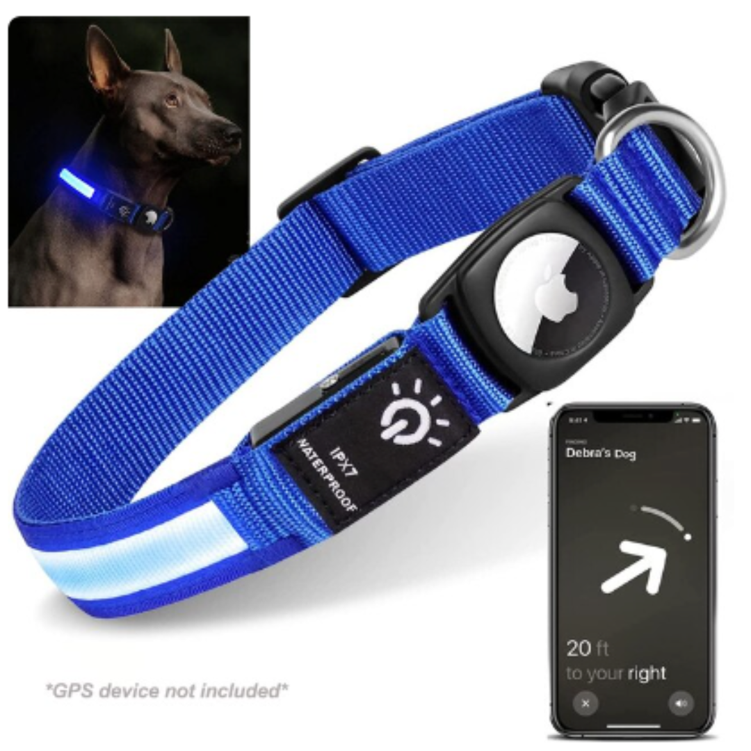 LED Pet Collar Light Airtag Pet Dog Collar - Blue