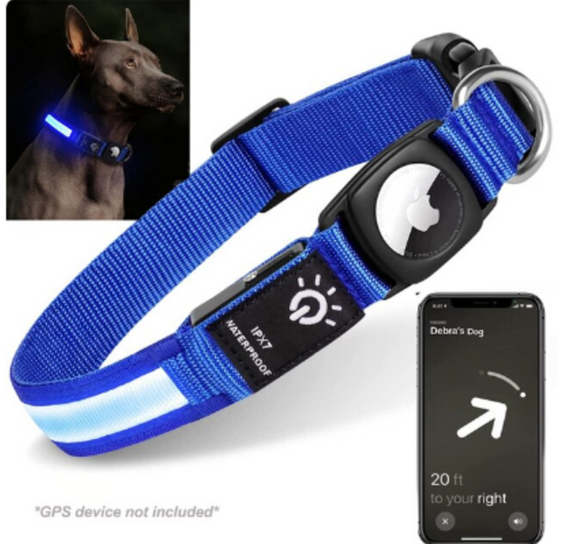 LED Pet Collar Light Airtag Pet Dog Collar - Blue