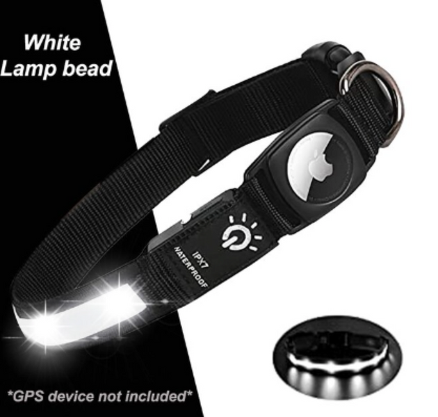 LED Pet Collar Light Airtag Pet Dog Collar - Black
