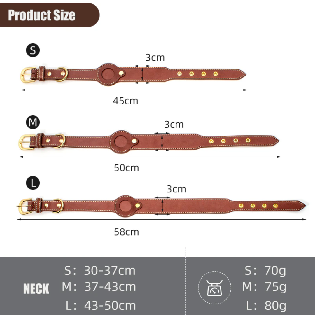 Luxury Genuine Leather Airtags Pet Collar- Brown