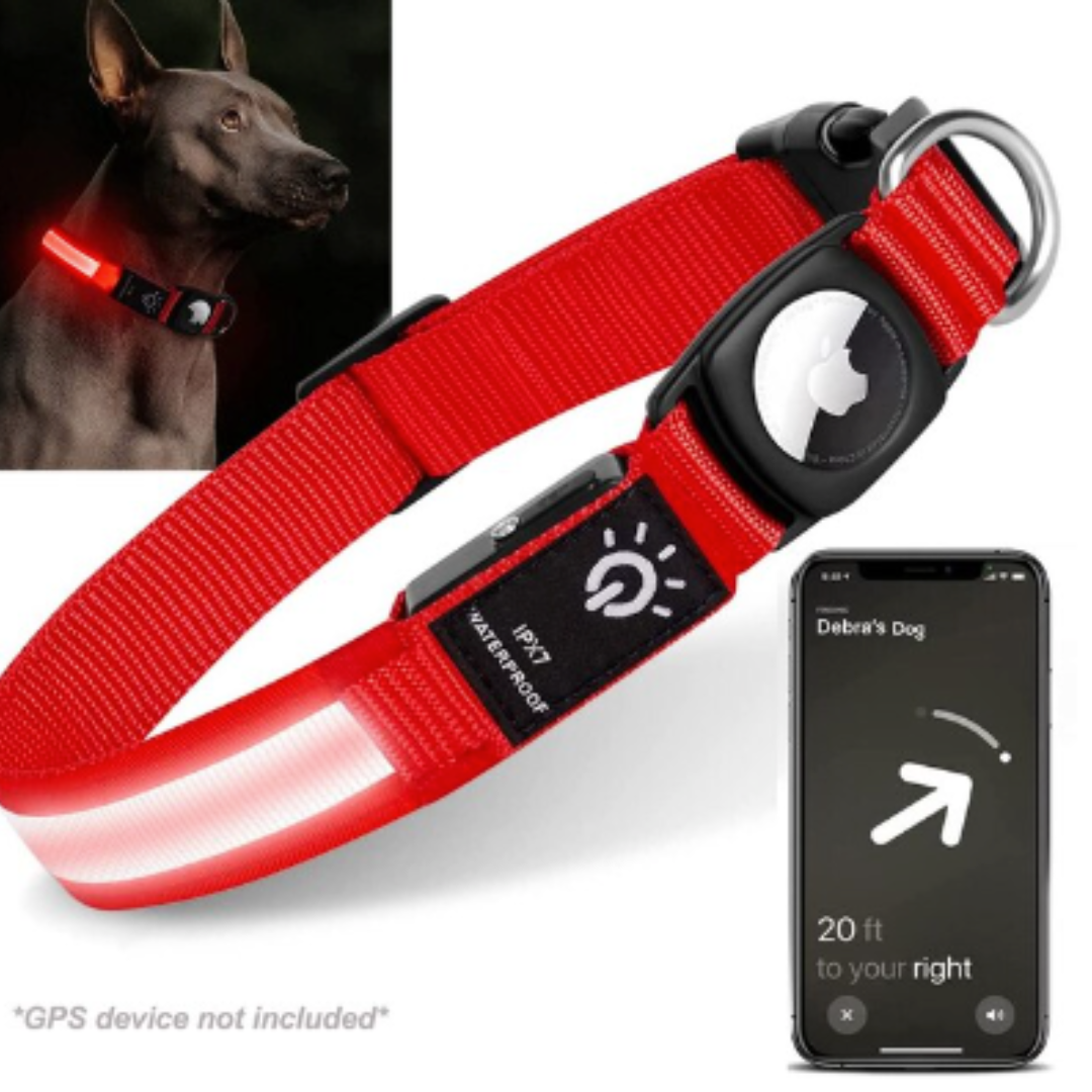 LED Pet Collar Light Airtag Pet Dog Collar - Red