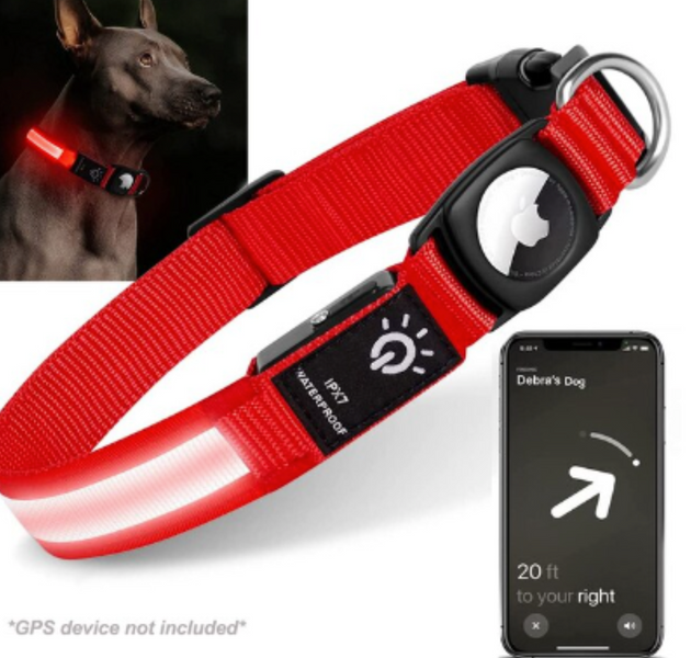 LED Pet Collar Light Airtag Pet Dog Collar - Red
